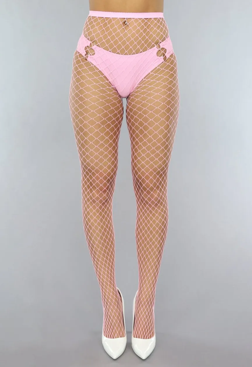 Lichtroze Net Panty met Groot Patroon