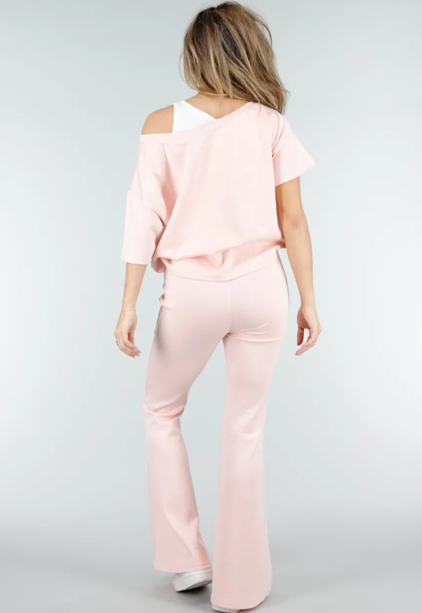 Lichtroze One Shoulder Top met Ingewerkte Top en Stretch