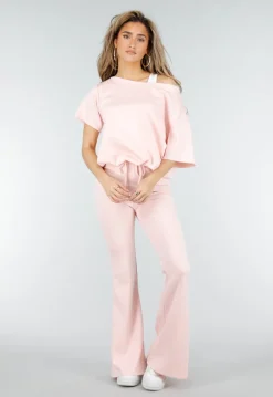Lichtroze One Shoulder Top met Ingewerkte Top en Stretch
