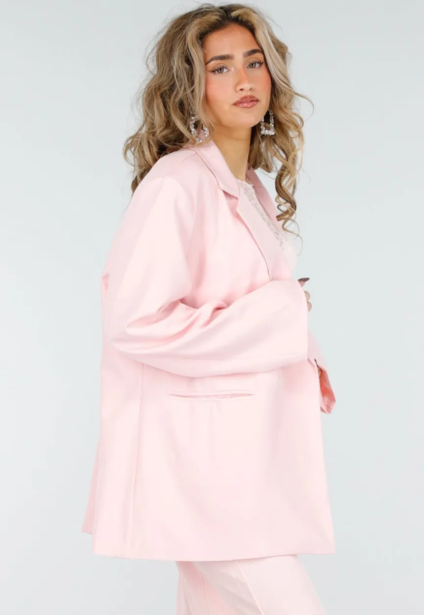 Lichtroze Oversized Asymmetrische Blazer