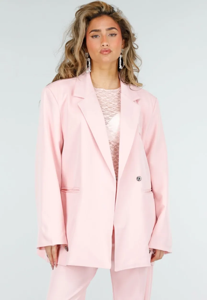 Lichtroze Oversized Asymmetrische Blazer