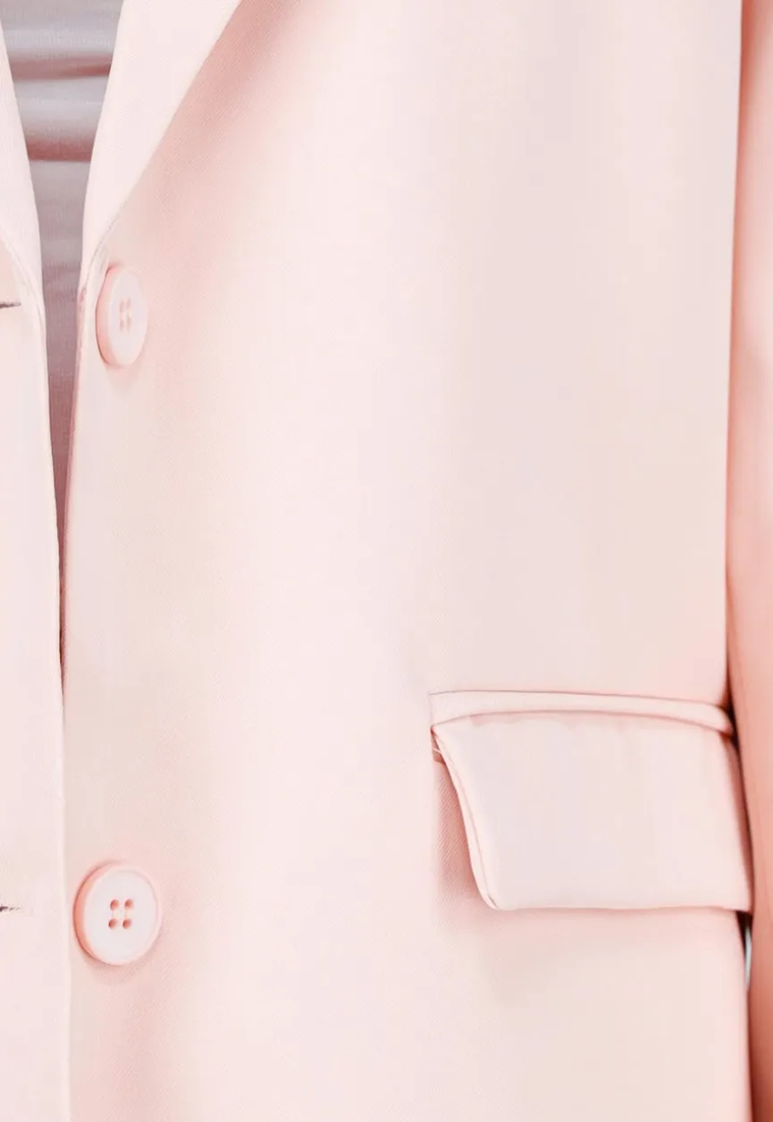 Lichtroze Oversized Blazer met Knoopsluiting en Reverskraag