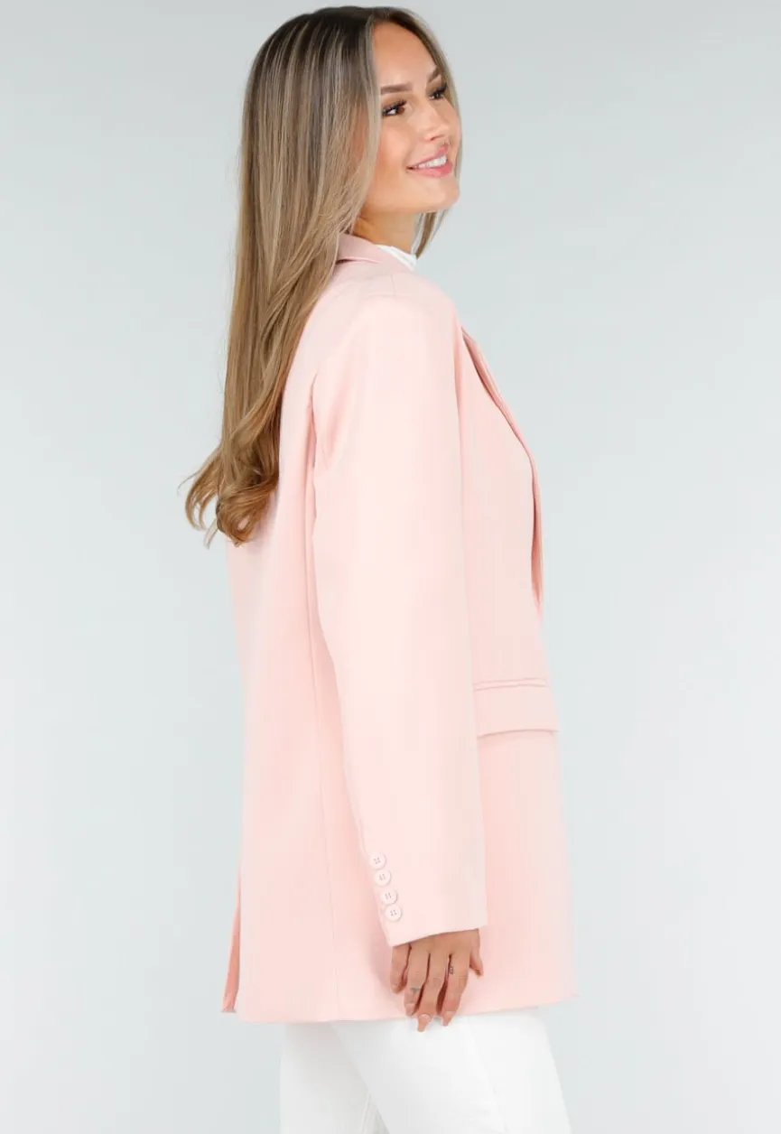 Lichtroze Oversized Blazer met Knoopsluiting en Reverskraag