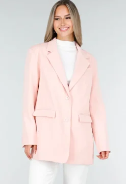 Lichtroze Oversized Blazer met Knoopsluiting en Reverskraag