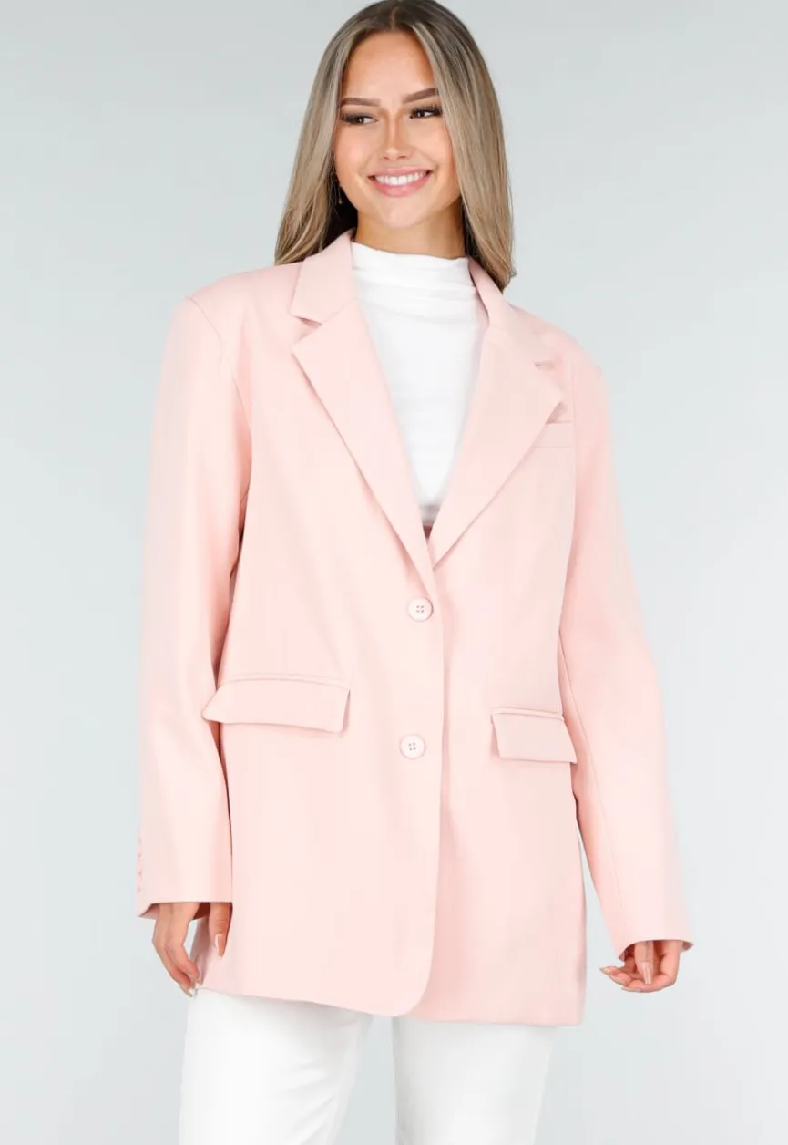 Lichtroze Oversized Blazer met Knoopsluiting en Reverskraag