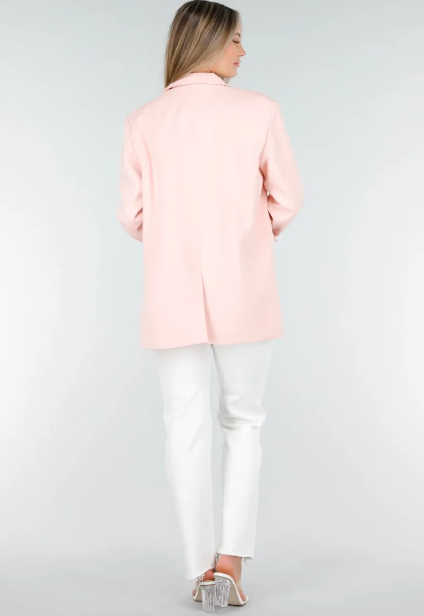Lichtroze Oversized Blazer met Knoopsluiting en Reverskraag