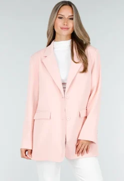 Lichtroze Oversized Blazer met Knoopsluiting en Reverskraag