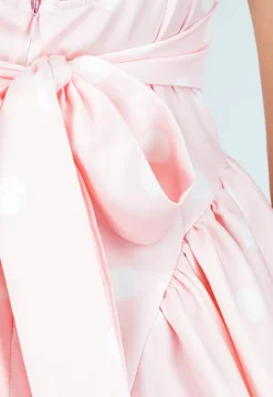 Lichtroze Polkadot Jurk met Vierkante Hals en Strik