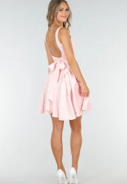 Lichtroze Polkadot Jurk met Vierkante Hals en Strik