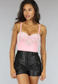 Lichtroze Push Up Strass Bustier