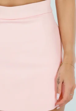 Lichtroze Skort met Hoge Taille en Strakke Pasvorm
