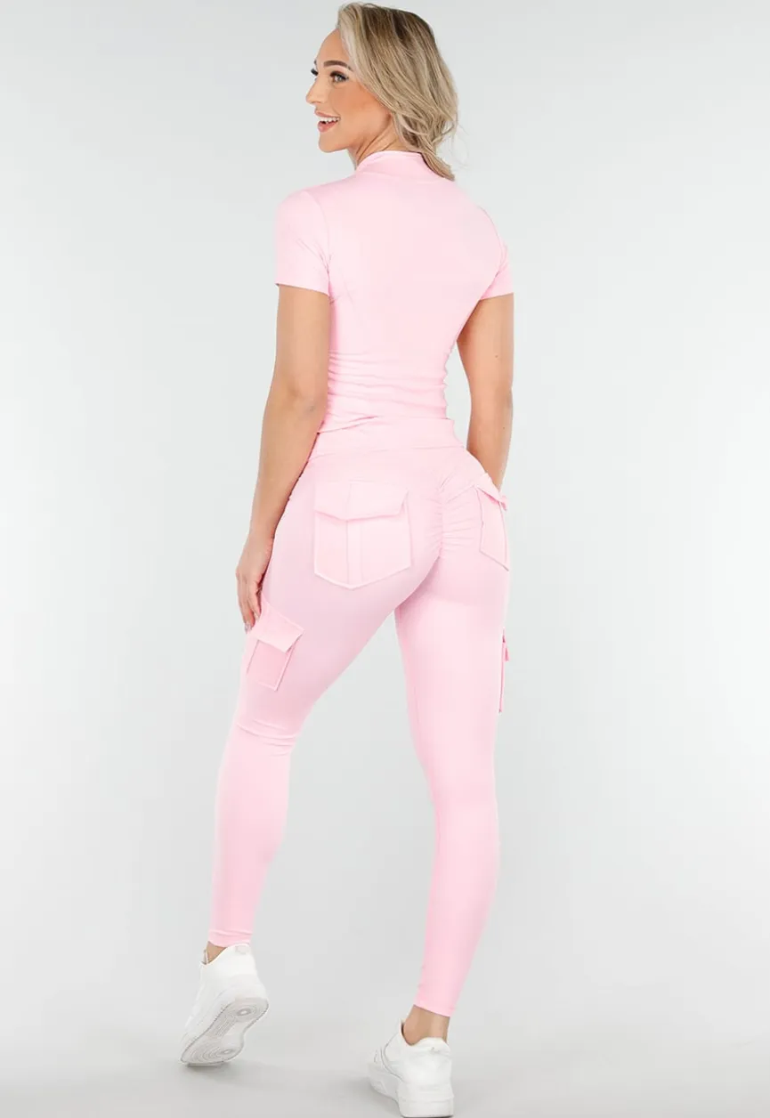 Lichtroze Sportset met Cargozakken en Scrunch