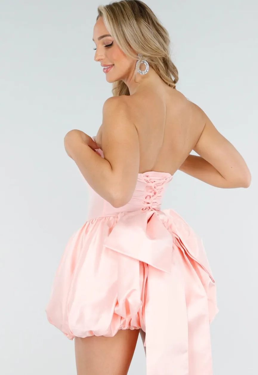 Lichtroze Strapless Jurk met Ballonrok en Afneembare Strik