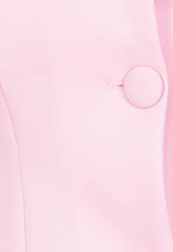 Lichtroze Stretch Jurk met Knopen, Vierkante Hals en Plooien