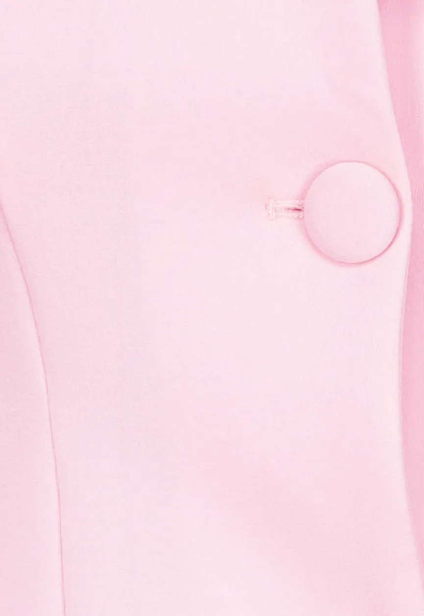 Lichtroze Stretch Jurk met Knopen, Vierkante Hals en Plooien