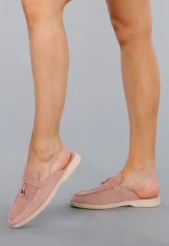 Licht Roze Suède Instappers met Flexibele Zool en Gouden Detail
