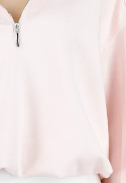 Lichtroze Sweater met Halve Rits en Elastische Boorden