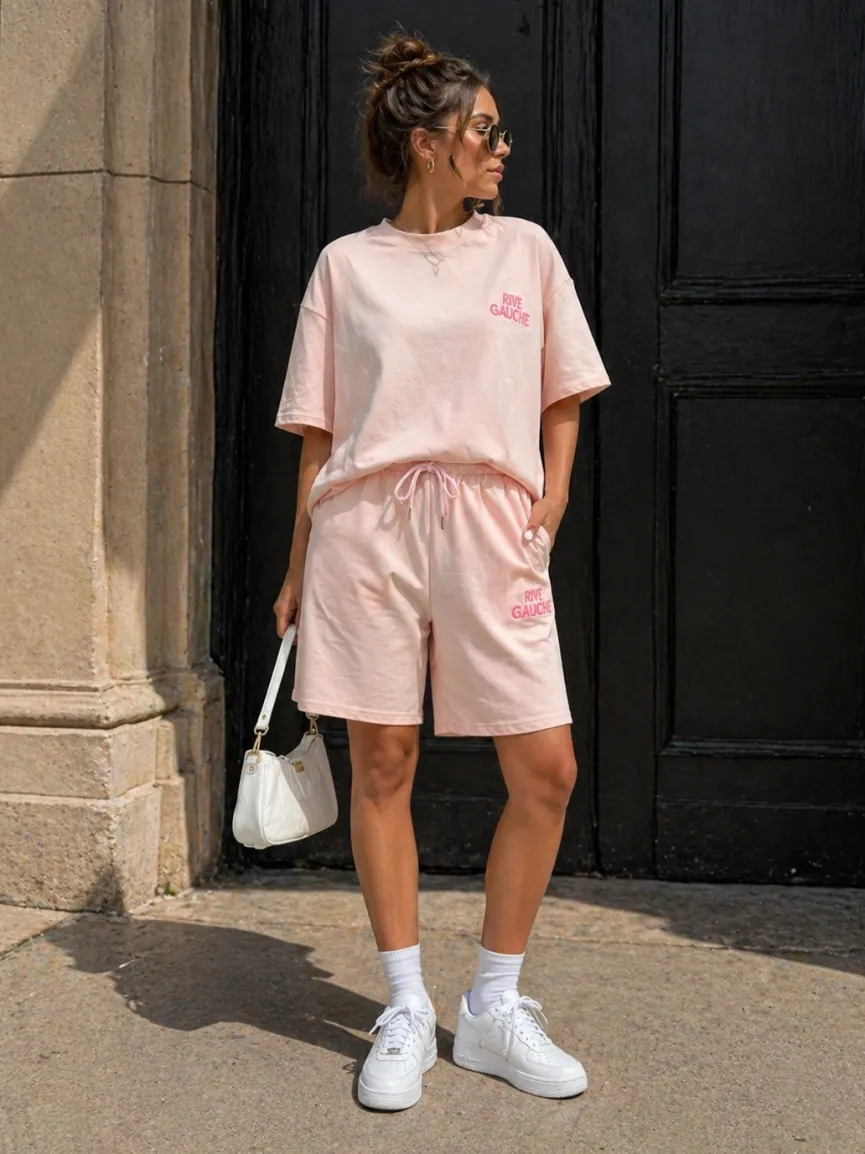 Lichtroze Two Piece Set met T-Shirt en Shorts