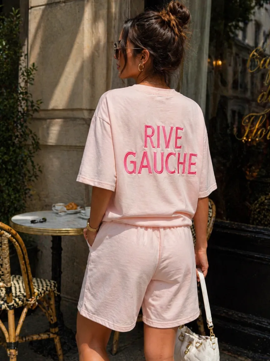 Lichtroze Two Piece Set met T-Shirt en Shorts