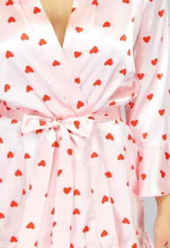 Lichtroze Valentine Satin Pyjama Set met Hartjes Kimono