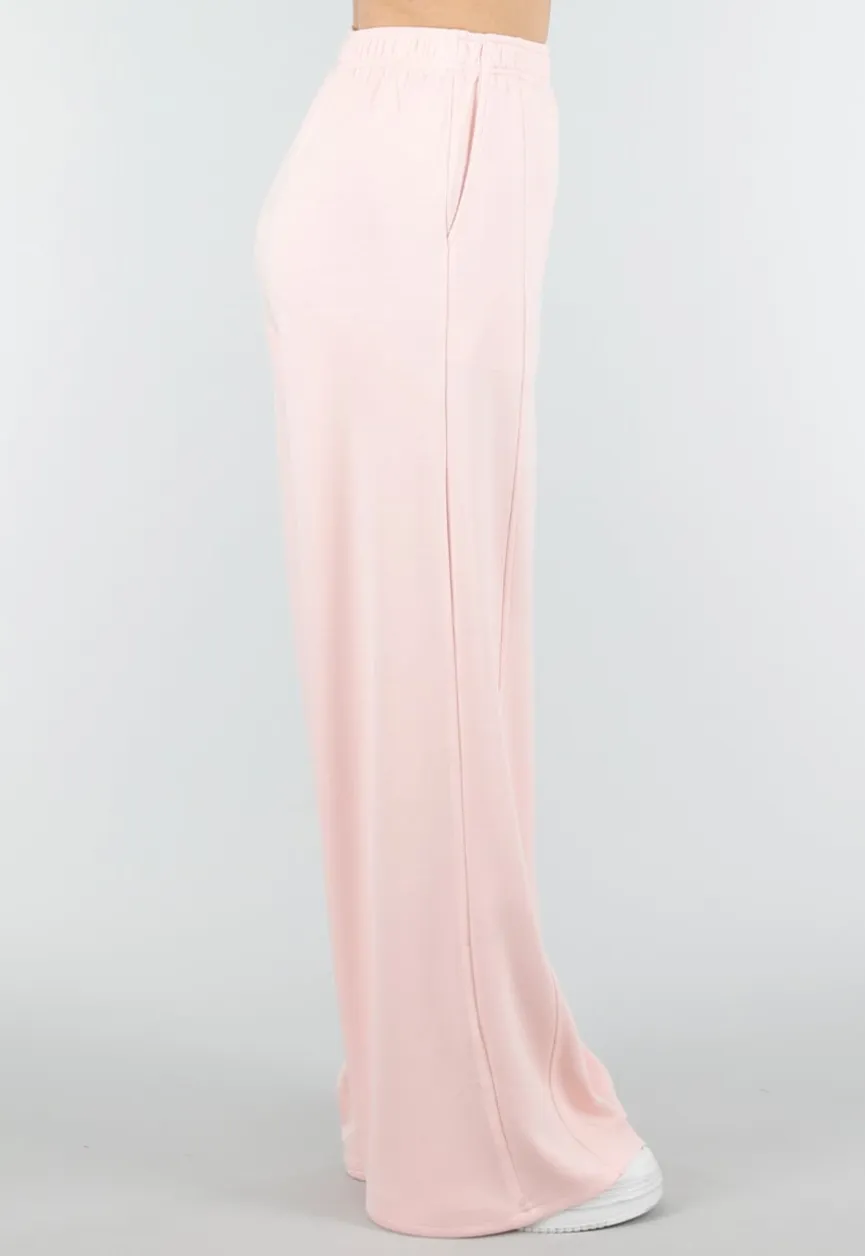 Lichtroze Wide Leg Joggingbroek met Elastische Taille en Stretch