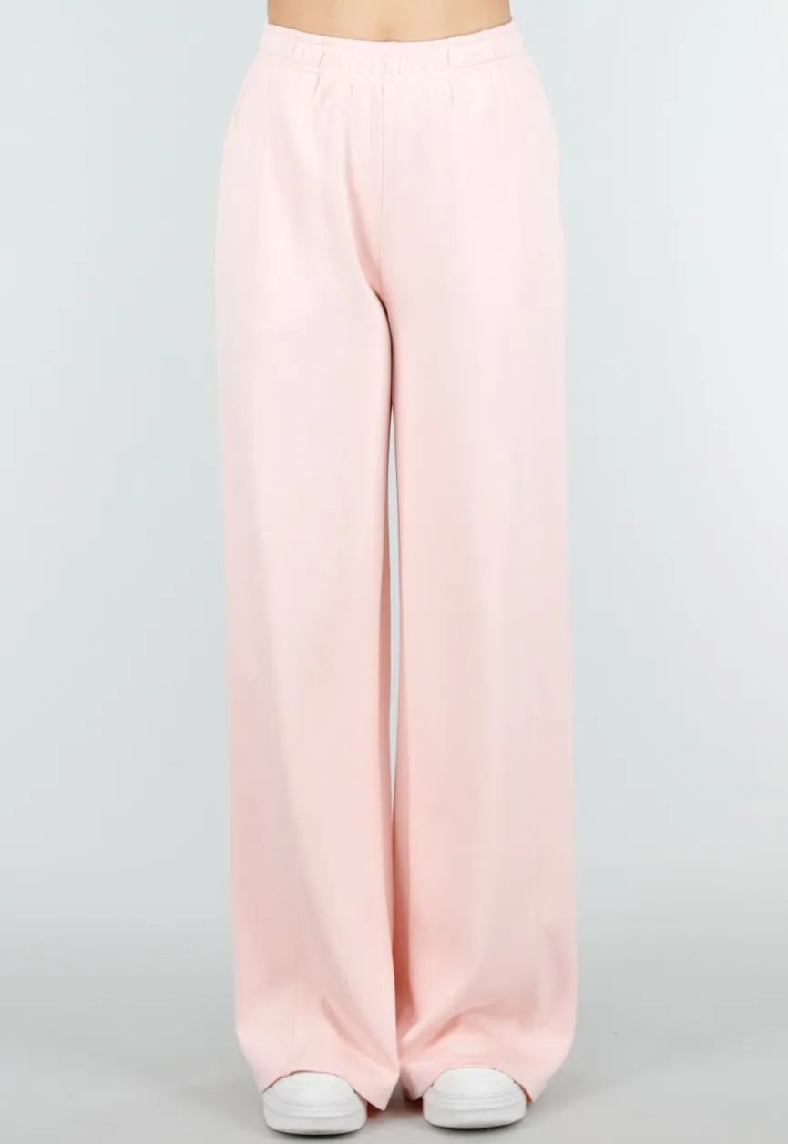 Lichtroze Wide Leg Joggingbroek met Elastische Taille en Stretch