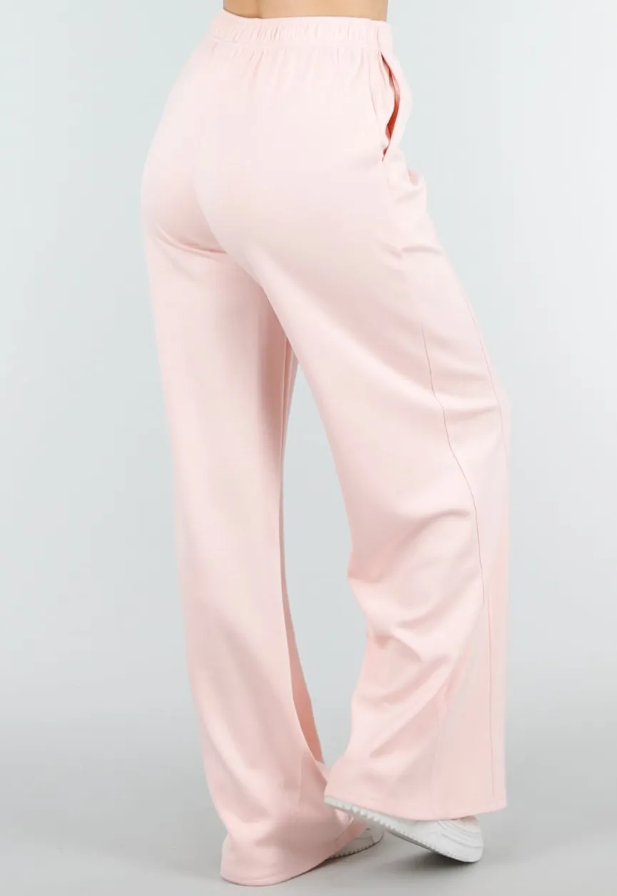 Lichtroze Wide Leg Joggingbroek met Elastische Taille en Stretch