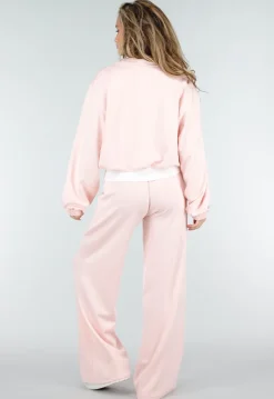 Lichtroze Wide Leg Joggingbroek met Elastische Taille en Stretch
