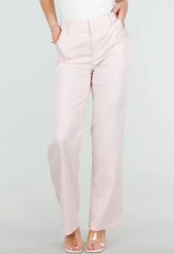 Lichtroze Wide Leg Pantalon met Steekzakken en Paspelzakken