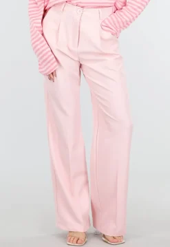 Lichtroze Wide Leg Pantalon met Plooien