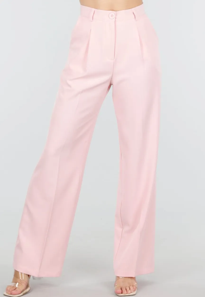 Lichtroze Wide Leg Pantalon met Plooien