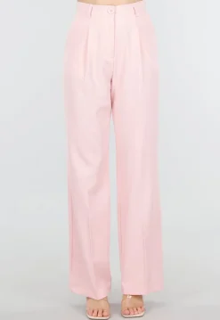 Lichtroze Wide Leg Pantalon met Plooien