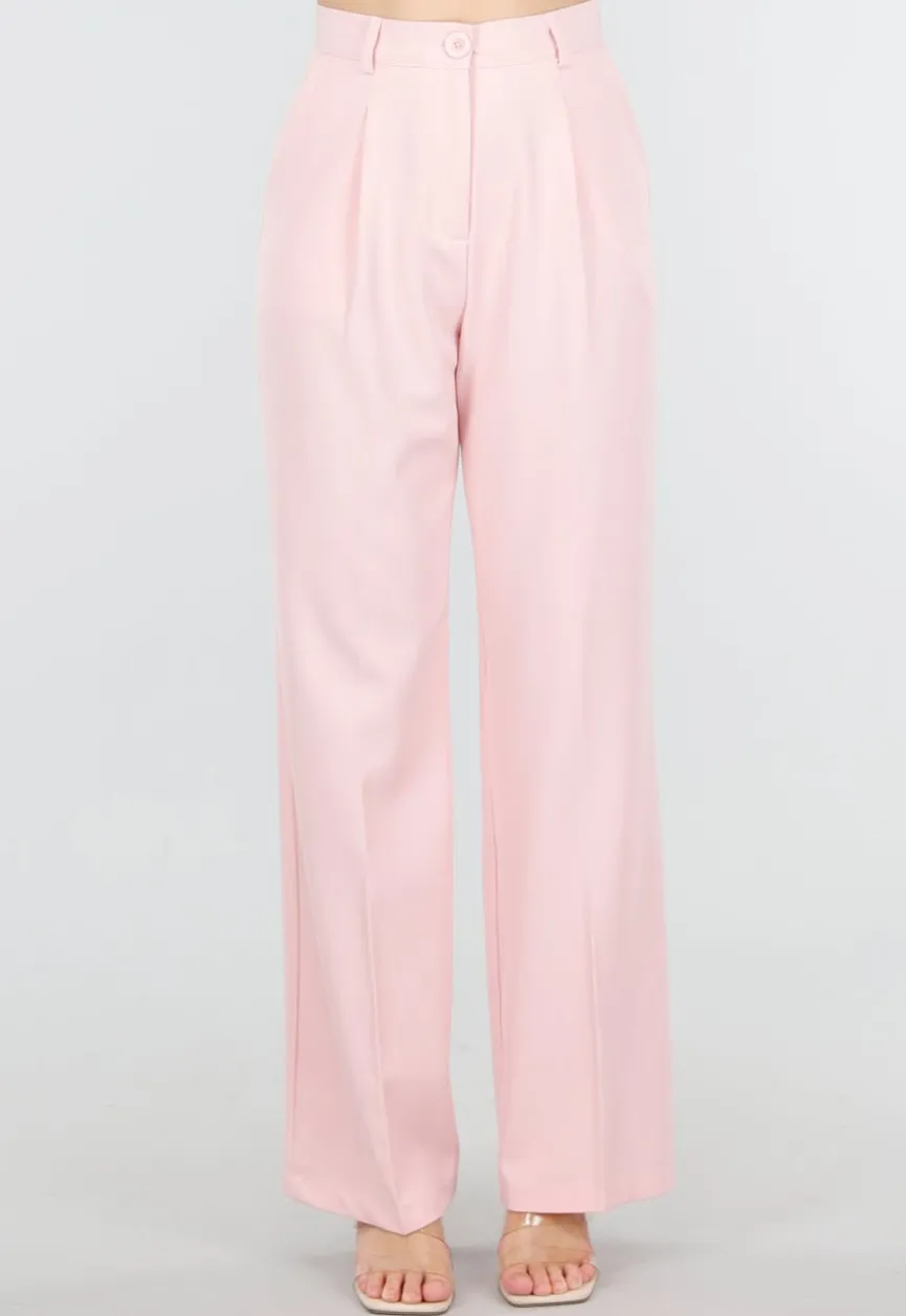 Lichtroze Wide Leg Pantalon met Plooien