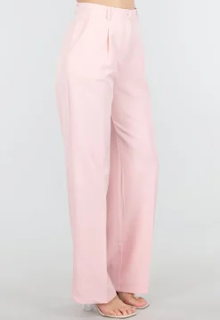 Lichtroze Wide Leg Pantalon met Plooien