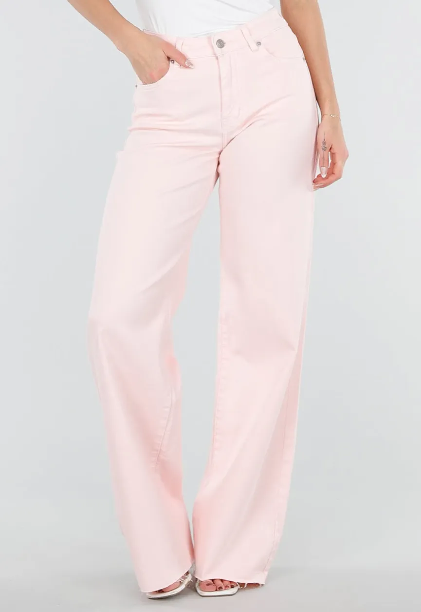 Lichtroze Wide Leg Tall Stretch Jeans van Denim