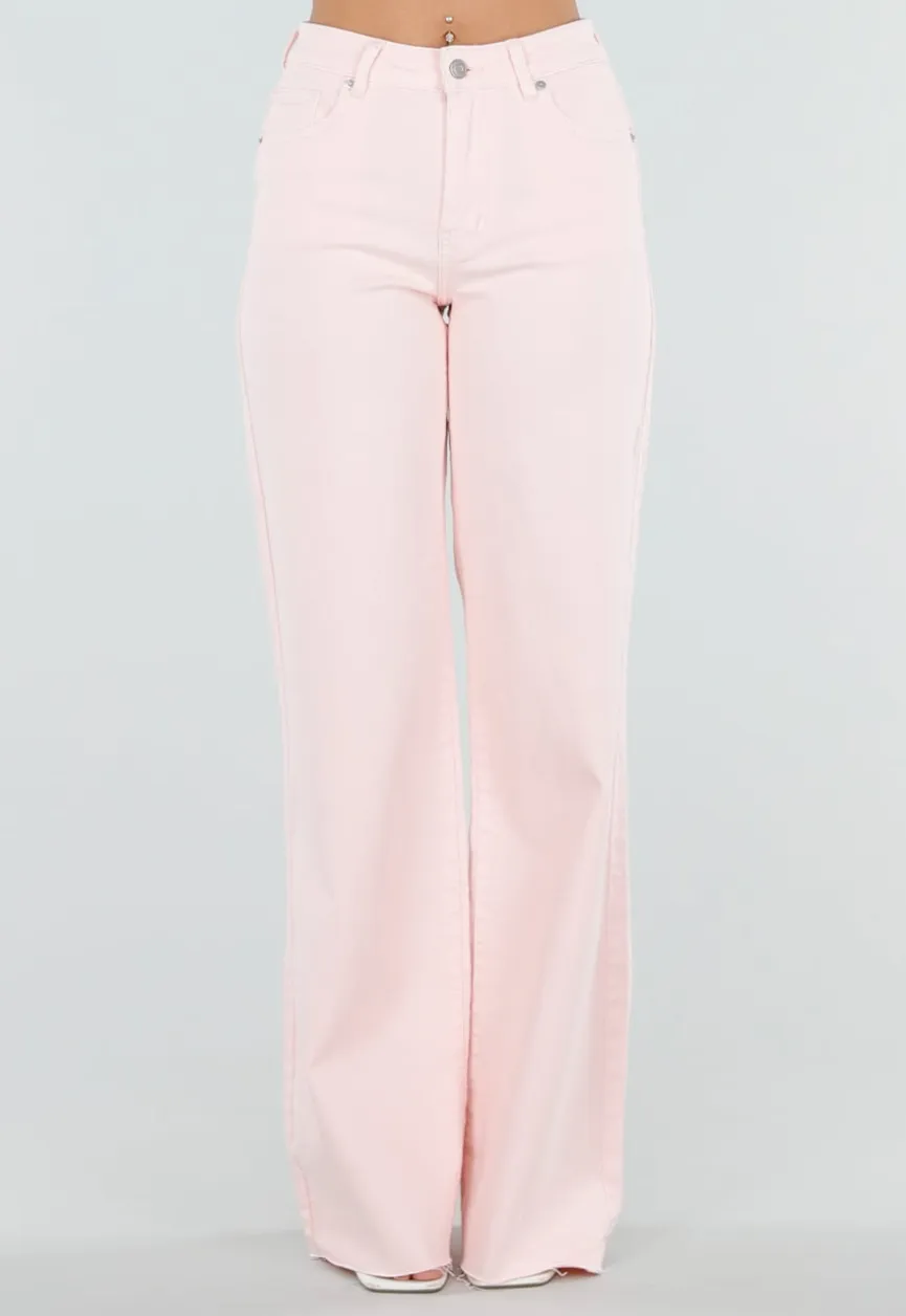 Lichtroze Wide Leg Tall Stretch Jeans van Denim