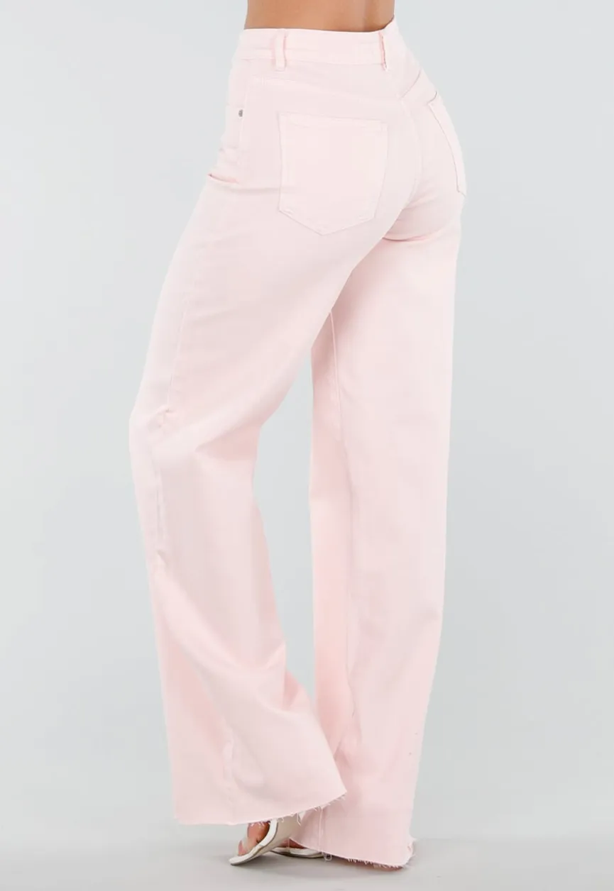Lichtroze Wide Leg Tall Stretch Jeans van Denim