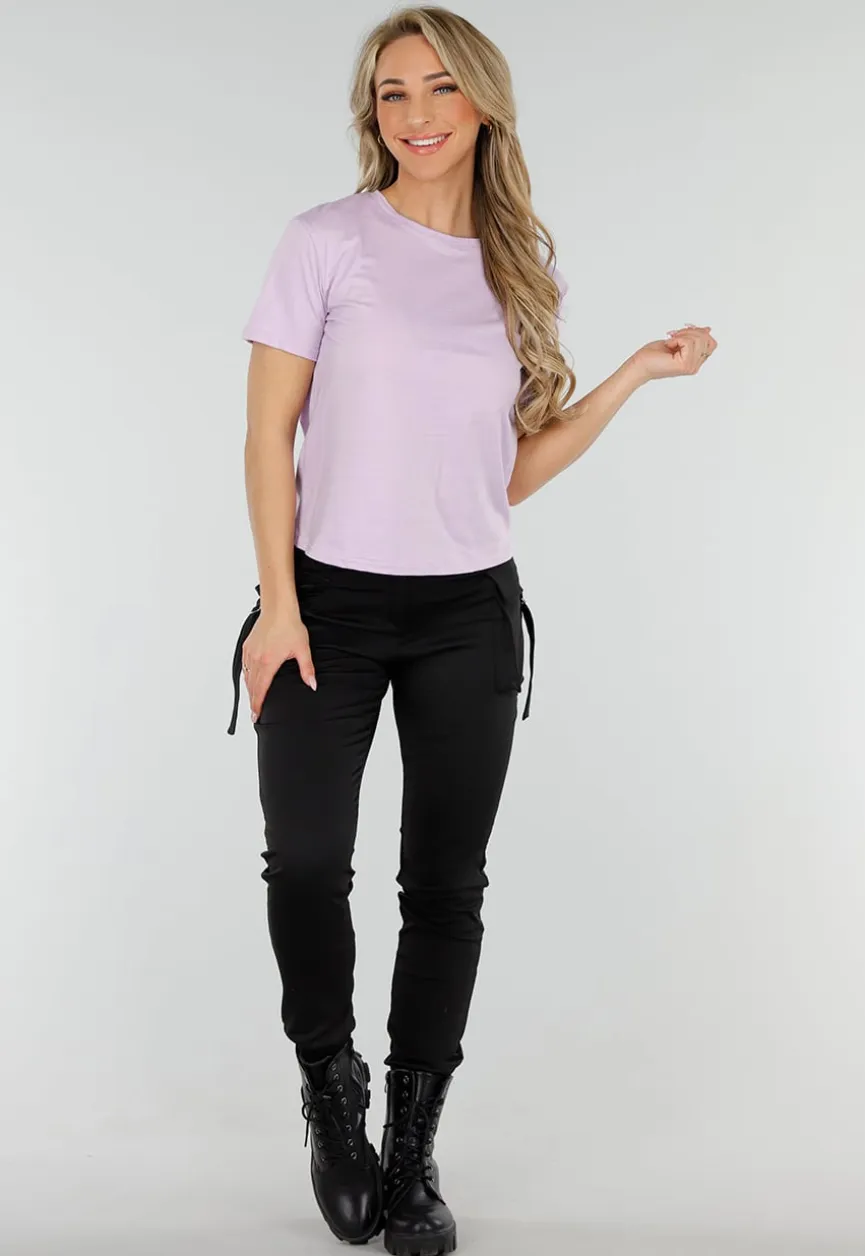 Lila Basic Stretch Top met Loose Fit
