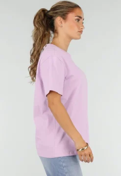 Lila Basic T-Shirt met Ronde Hals en Korte Mouwen