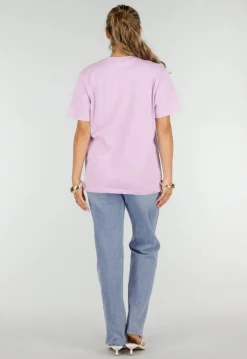 Lila Basic T-Shirt met Ronde Hals en Korte Mouwen