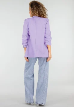 Lila Getailleerde Blazer met Geplooide Mouwen