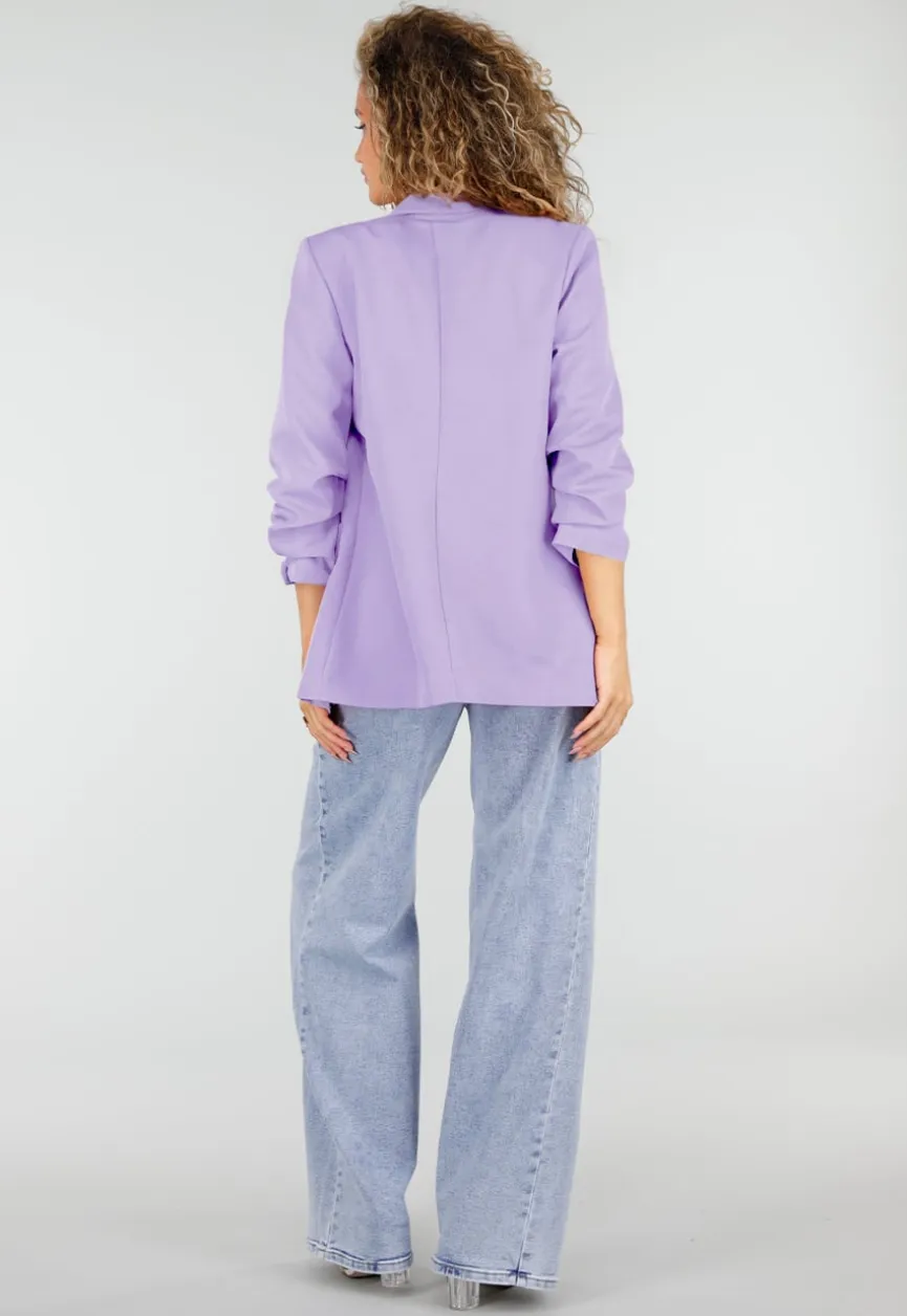 Lila Getailleerde Blazer met Geplooide Mouwen