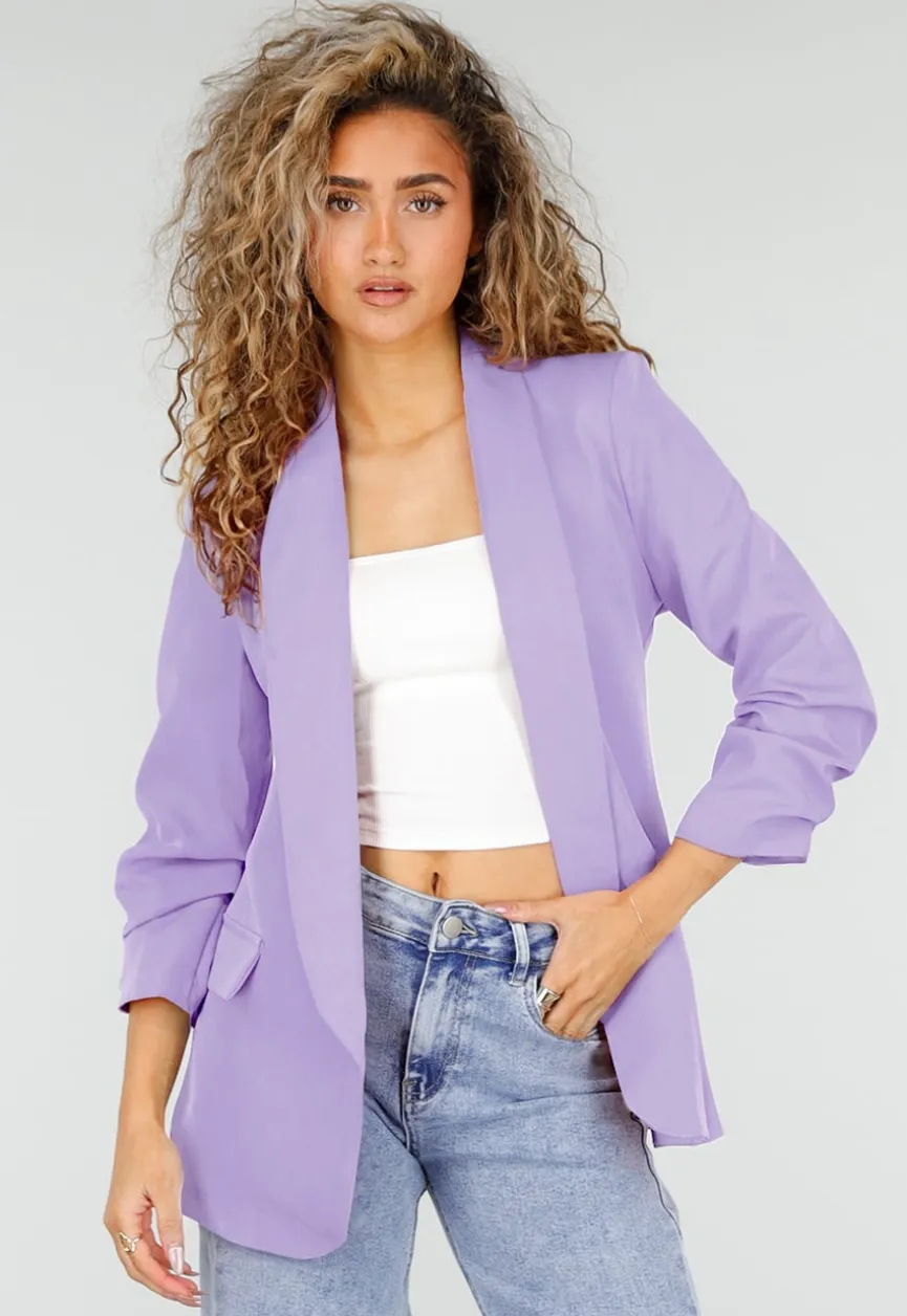 Lila Getailleerde Blazer met Geplooide Mouwen