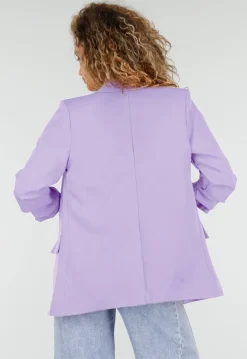 Lila Getailleerde Blazer met Geplooide Mouwen