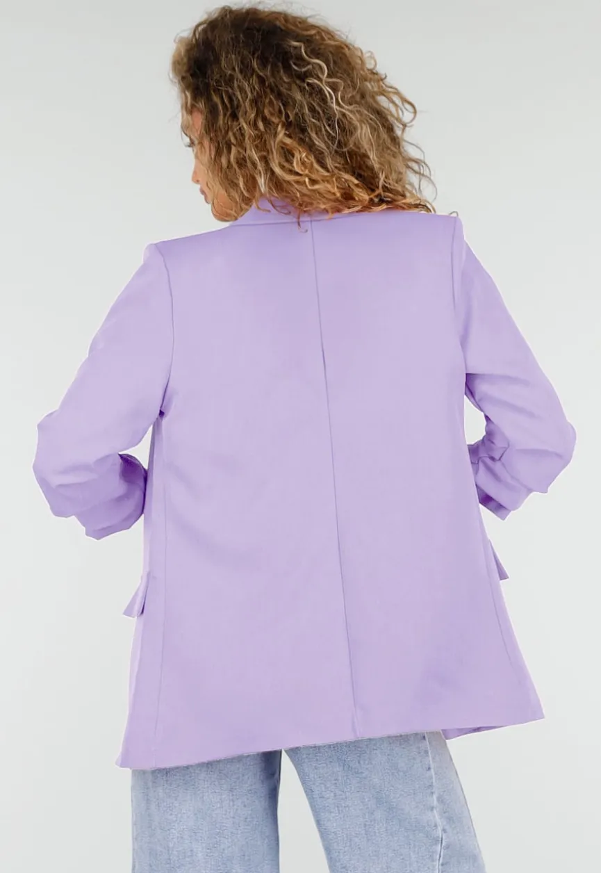 Lila Getailleerde Blazer met Geplooide Mouwen