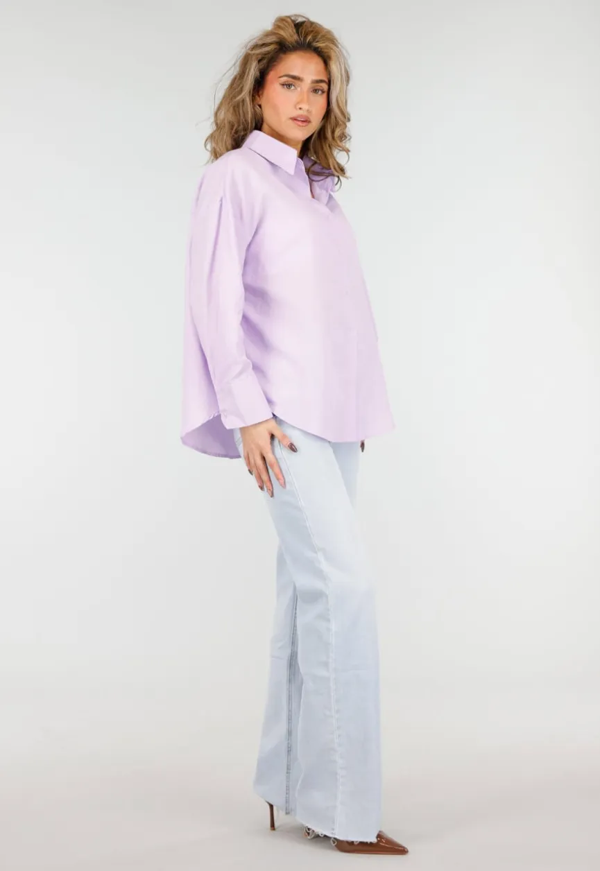 Lila Katoenen Blouse met Knoopsluiting