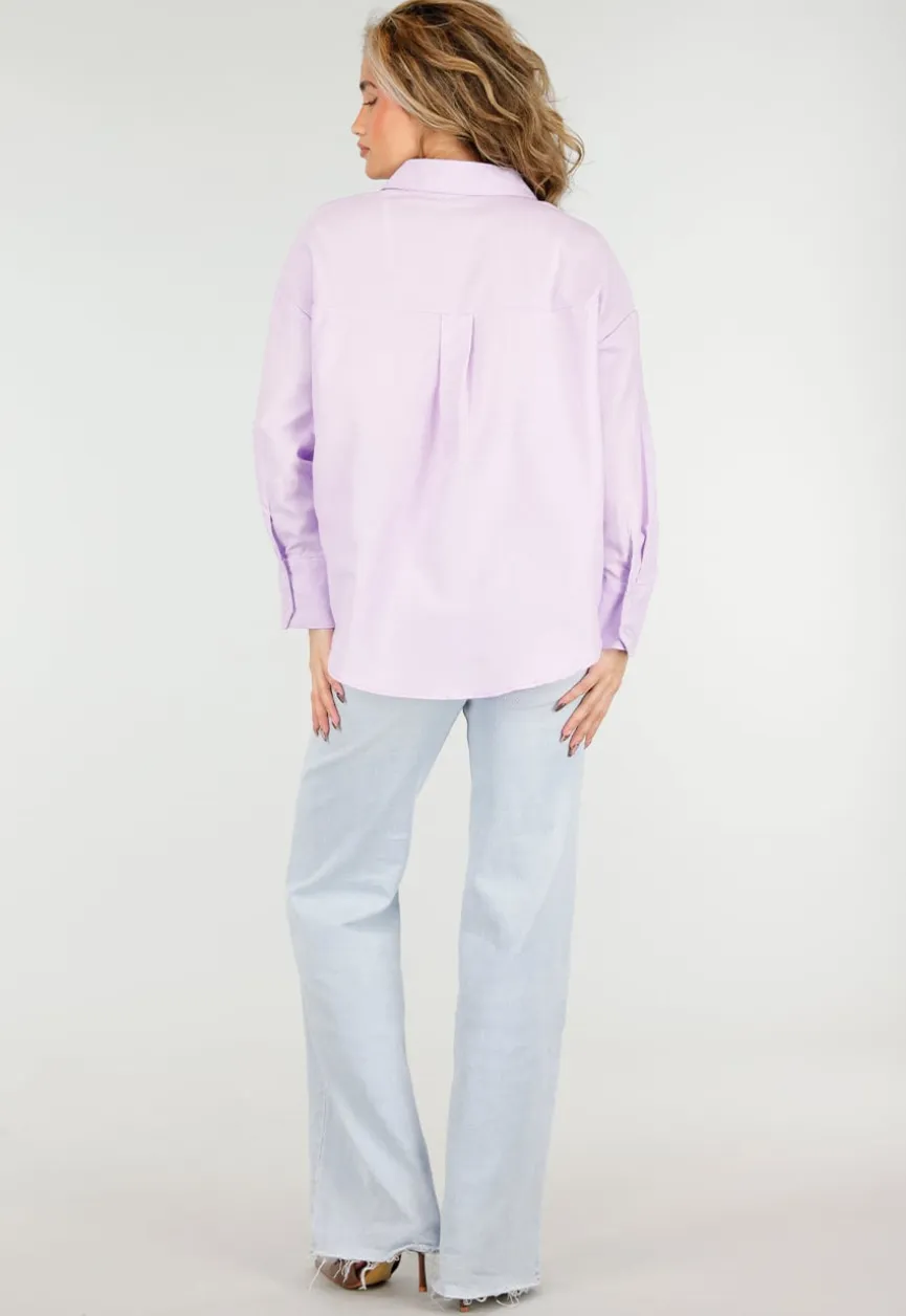 Lila Katoenen Blouse met Knoopsluiting