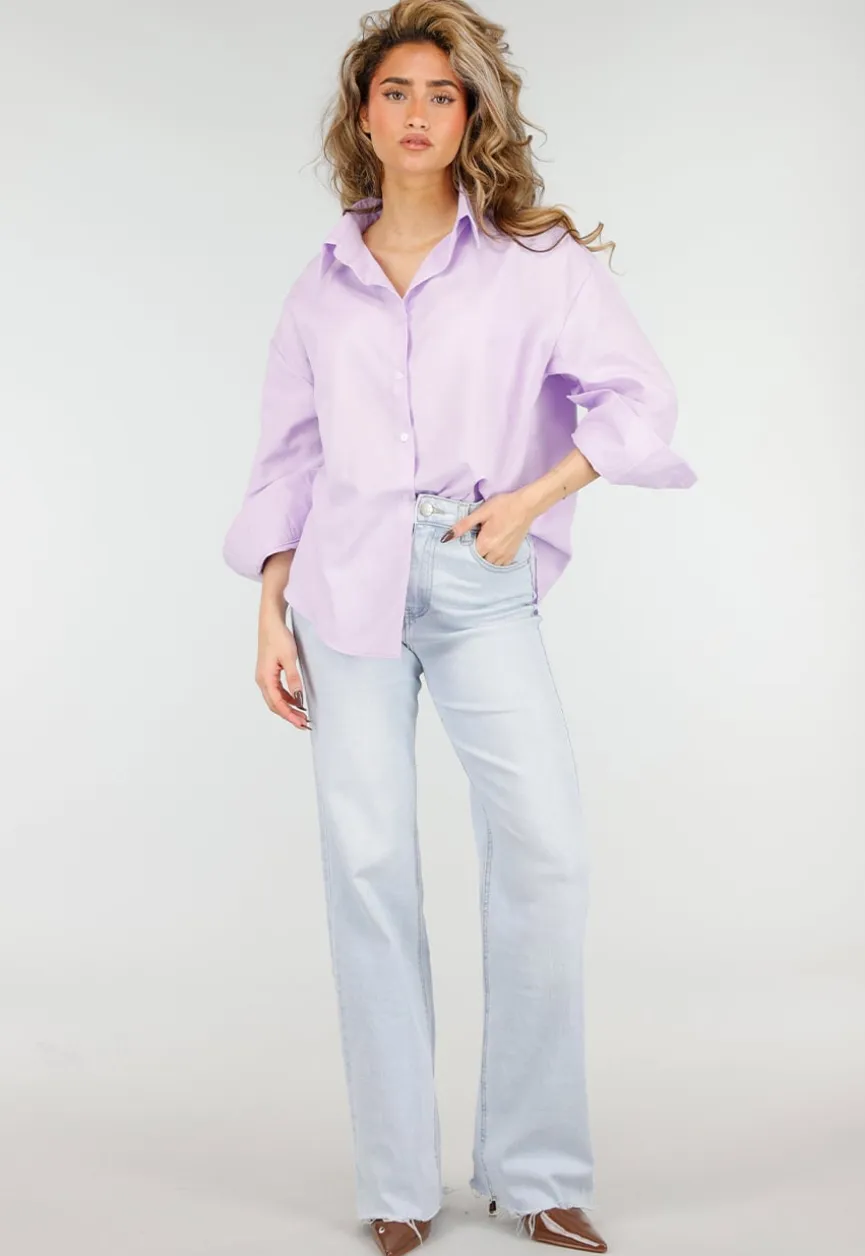 Lila Katoenen Blouse met Knoopsluiting