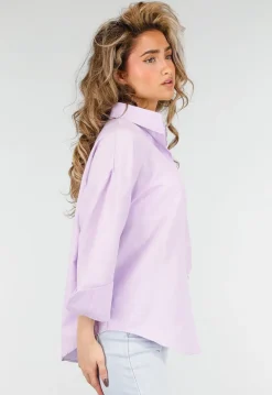 Lila Katoenen Blouse met Knoopsluiting