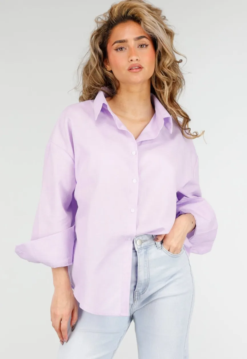 Lila Katoenen Blouse met Knoopsluiting